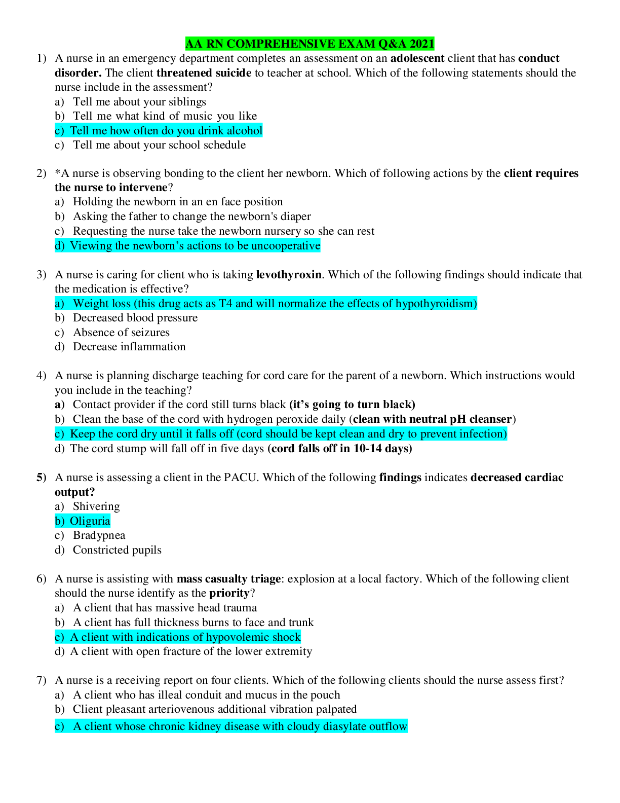 Preview image for AA RN Comprehensive Exam Questions and Answers 2021. Top Graded Guaranteed to help you pass.